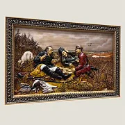 Резная картина «Охотники на привале» 40×60 см — необычный подарок — фотография 2