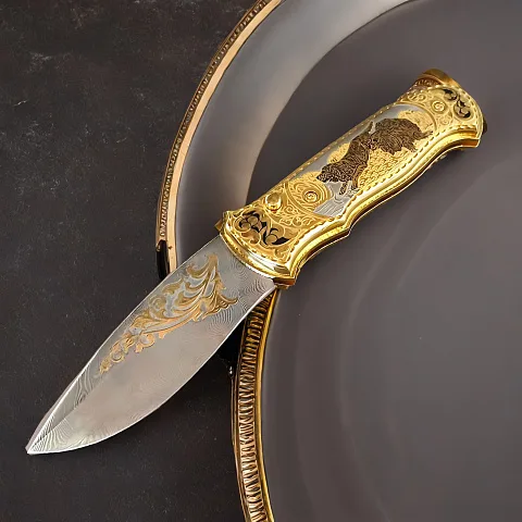 Дамасский складной нож «Собаки» — оригинальный подарок