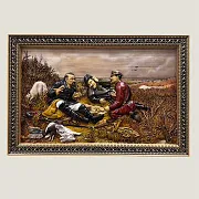 Резная картина «Охотники на привале» 40×60 см — необычный подарок — фотография 1