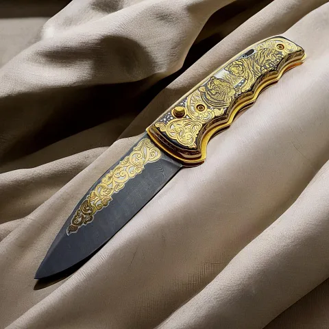 Дамасский складной нож «Два тигра» — оригинальный подарок