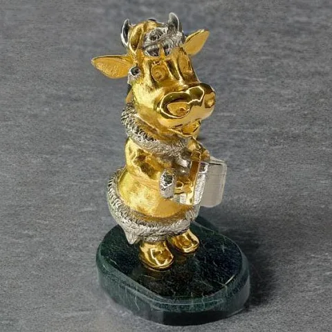 На память: Статуэтка «Корова с подарком» из бронзы