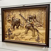 На память: Резная картина «Охотник» 60×46 см — фотография 3