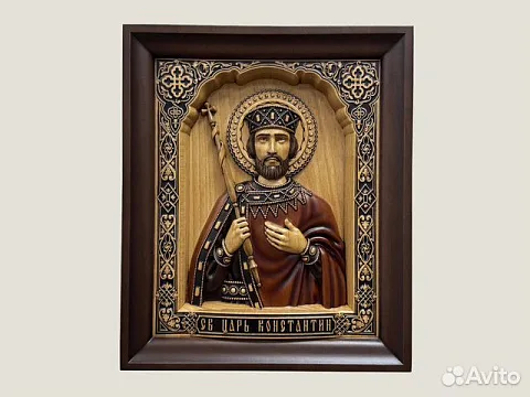 Святой Царь Константин икона резная из дерева — необычный подарок