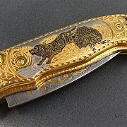 Дамасский складной нож «Собаки» — оригинальный подарок — фотография 3